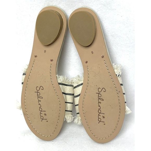 Splendid Baldwyn Ivory & Gray Striped Fringe Slides Size 6 Sandals Open Toe - Picture 9 of 12